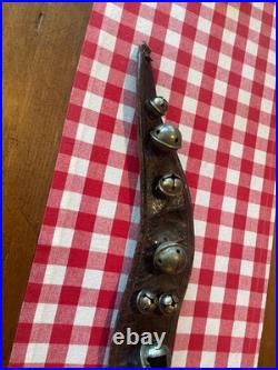 Antique Sleigh Bells on Leather Strap Early 1900's (18 Bells) (50 1/2 long)