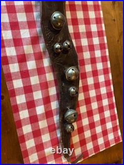 Antique Sleigh Bells on Leather Strap Early 1900's (18 Bells) (50 1/2 long)