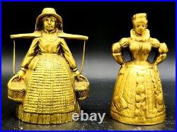 Antique Solid Brass Hand Made Rare Victorian 1880's Superb Set Of 2 Lady Bell's
