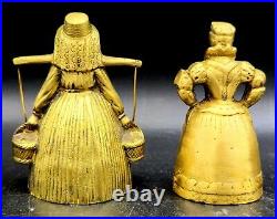 Antique Solid Brass Hand Made Rare Victorian 1880's Superb Set Of 2 Lady Bell's