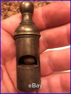 Antique Solid Brass Pig Nose Whistle trains police firefighting maritime bell