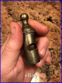 Antique Solid Brass Pig Nose Whistle trains police firefighting maritime bell