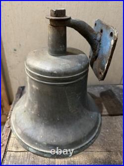 Antique Solid Brass Ship Bell 10 Nautical Maritime Salvage Wall Mt withClapper