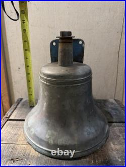 Antique Solid Brass Ship Bell 10 Nautical Maritime Salvage Wall Mt withClapper