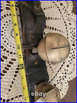 Antique Solid Brass Sleigh Bells Leather Harness Strap