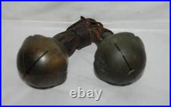 Antique Solid Brass Sleigh Bells Leather Harness Strap 3