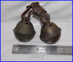 Antique Solid Brass Sleigh Bells Leather Harness Strap 3