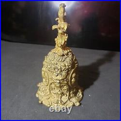 Antique Solid Brass Two Tone Ornate Heavy Dinner Bell Babies Grapes Goat Face