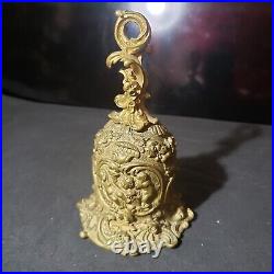 Antique Solid Brass Two Tone Ornate Heavy Dinner Bell Babies Grapes Goat Face