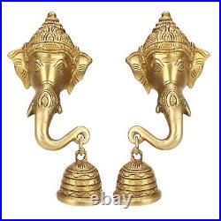 Antique Style Brass God Ganesha Door Wall Hanging Bell in Pair for Home Decor