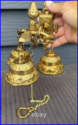 Antique Style Brass Triple Bell Storekeeper Doorbell Wall Mount With Animals 15