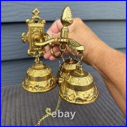 Antique Style Brass Triple Bell Storekeeper Doorbell Wall Mount With Animals 15