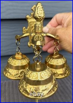 Antique Style Brass Triple Bell Storekeeper Doorbell Wall Mount With Animals 15