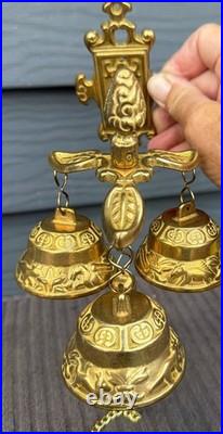 Antique Style Brass Triple Bell Storekeeper Doorbell Wall Mount With Animals 15