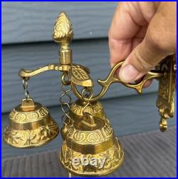 Antique Style Brass Triple Bell Storekeeper Doorbell Wall Mount With Animals 15