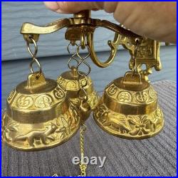 Antique Style Brass Triple Bell Storekeeper Doorbell Wall Mount With Animals 15