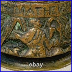 Antique Style Bronze Figural Bell with Evangelist Names Johannes and Mathevs