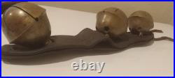 Antique Swedish Brass Rump Sleigh Bells (3) on Original Leather Strap Graduated