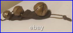 Antique Swedish Brass Rump Sleigh Bells (3) on Original Leather Strap Graduated