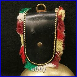 Antique Swiss Austrian Wrought Brass Cow Bell with Fringed Leather Strap