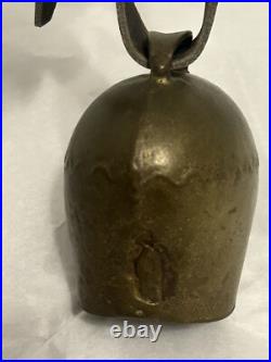 Antique Swiss Brass Bronze Alpine Handforged Cow Bell Leather Collar Strap