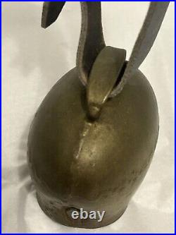 Antique Swiss Brass Bronze Alpine Handforged Cow Bell Leather Collar Strap