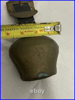 Antique Swiss Brass Bronze Alpine Handforged Cow Bell Leather Collar Strap