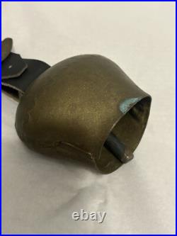 Antique Swiss Brass Bronze Alpine Handforged Cow Bell Leather Collar Strap