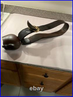 Antique Swiss Brass Large Cow Bell #70 With Leather Collar & Brass Buckle