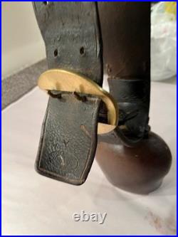 Antique Swiss Brass Large Cow Bell #70 With Leather Collar & Brass Buckle