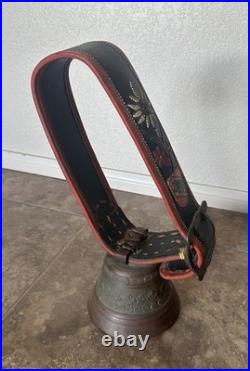 Antique Swiss Bronze Cowbell Glocken Gusset Uetendorf Leather Strap Vintage Bell
