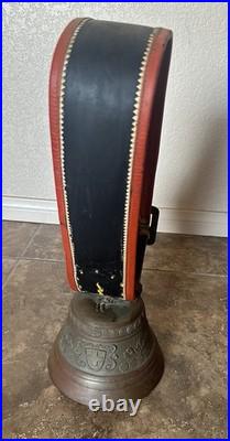 Antique Swiss Bronze Cowbell Glocken Gusset Uetendorf Leather Strap Vintage Bell