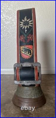 Antique Swiss Bronze Cowbell Glocken Gusset Uetendorf Leather Strap Vintage Bell