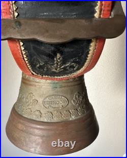 Antique Swiss Bronze Cowbell Glocken Gusset Uetendorf Leather Strap Vintage Bell