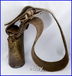Antique Swiss Cow Bell Leather Strap Brass Alpine Trychel Farmhouse 7 Bell