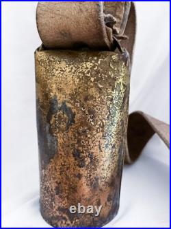 Antique Swiss Cow Bell Leather Strap Brass Alpine Trychel Farmhouse 7 Bell