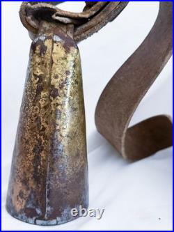 Antique Swiss Cow Bell Leather Strap Brass Alpine Trychel Farmhouse 7 Bell
