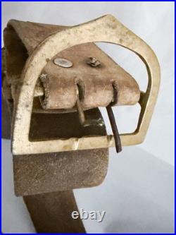 Antique Swiss Cow Bell Leather Strap Brass Alpine Trychel Farmhouse 7 Bell