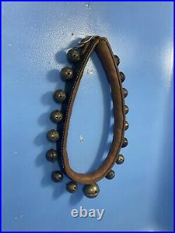 Antique Swiss Padded Leather Horse Collar With 17 Brass Sleigh Bells
