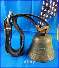 Antique Taddeoli Glocken Delsberg Cow Bull Brass Bell with Leather Strap 5 Tall