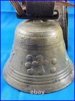 Antique Taddeoli Glocken Delsberg Cow Bull Brass Bell with Leather Strap 5 Tall