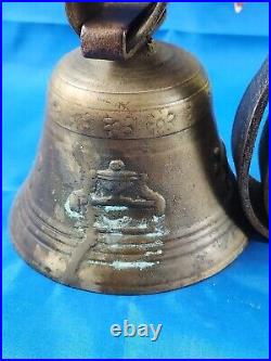 Antique Taddeoli Glocken Delsberg Cow Bull Brass Bell with Leather Strap 5 Tall