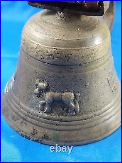 Antique Taddeoli Glocken Delsberg Cow Bull Brass Bell with Leather Strap 5 Tall