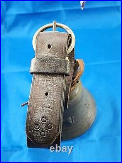 Antique Taddeoli Glocken Delsberg Cow Bull Brass Bell with Leather Strap 5 Tall