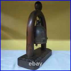 Antique Thai Bell with Holder Clapper Sound Temple Hanging Decor Collectible#3