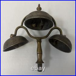 Antique Triple Bell Brass Handheld Signal Bell Industrial / Maritime Hardware