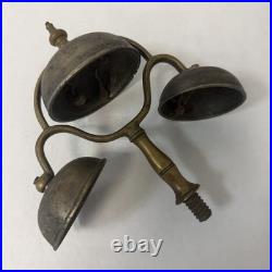 Antique Triple Bell Brass Handheld Signal Bell Industrial / Maritime Hardware