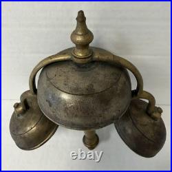 Antique Triple Bell Brass Handheld Signal Bell Industrial / Maritime Hardware