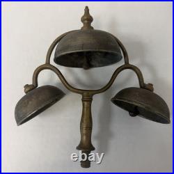 Antique Triple Bell Brass Handheld Signal Bell Industrial / Maritime Hardware