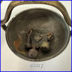 Antique Triple Bell Brass Handheld Signal Bell Industrial / Maritime Hardware